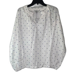 Croft & Barrow NWT Long Sleeve Tufted‎ Cotton Vneck Blouse Size Large